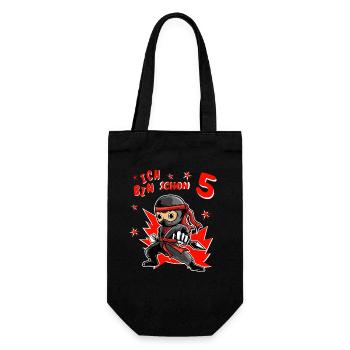 Ich bin schon fünf Ninja Geburtstag 5 jährig Junge - Geschenkbeutel für Flaschen - Schwarz - Vorne