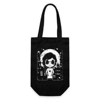 Niedliches Chibi Anime Wissenschaft Mädchen - Geschenkbeutel für Flaschen - Schwarz - Vorne