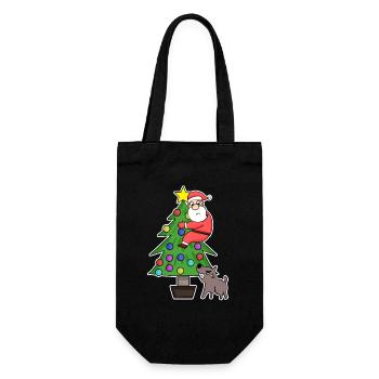 Weihnachtsmann auf dem Weihnachtsbaum - Geschenkbeutel für Flaschen - Schwarz - Vorne