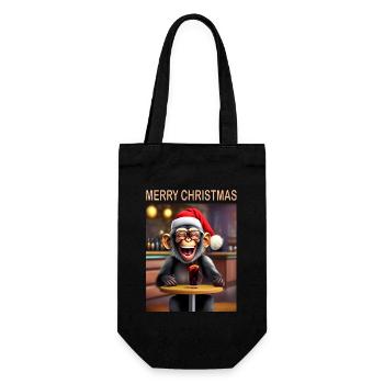 Monkey celebrates Christmas with hat and drink - Gift Bag for Bottles - black - Front