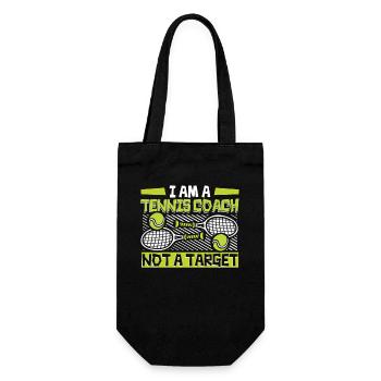I Am A Tennis Coach Not A Target Tennisschläger - Geschenkbeutel für Flaschen - Schwarz - Vorne