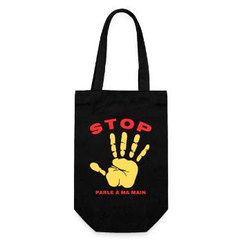 Stop Parle à ma main- Design de main drôle - Sac à bouteille - noir - Devant