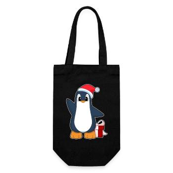 Penguin Christmas Santa Hat - Gift Bag for Bottles - black - Front