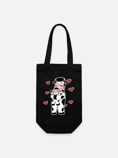 Famille de vaches - Vache avec bébé - Motif de vache - Sac à bouteille - noir