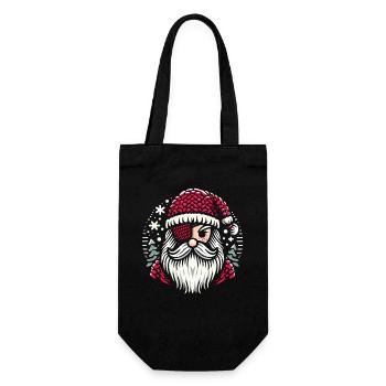 Weihnachtsmann Strickmuster mit Augenklappe - Geschenkbeutel für Flaschen - Schwarz - Vorne