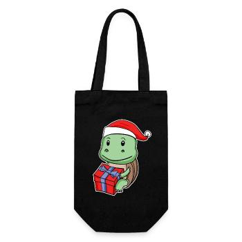 Turtle with Christmas hat - Gift Bag for Bottles - black - Front