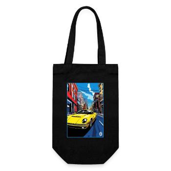 Pop-Art Cartoon Sportwagen in den Straßen - Geschenkbeutel für Flaschen - Schwarz - Vorne