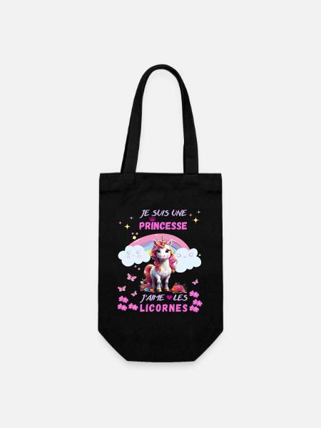 Je suis une princesse j'aime les licornes - Sac à bouteille - noir