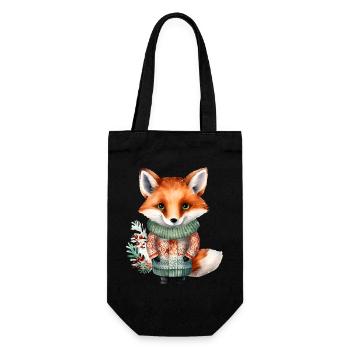 Winterfuchs im Pullover - Geschenkbeutel für Flaschen - Schwarz - Vorne