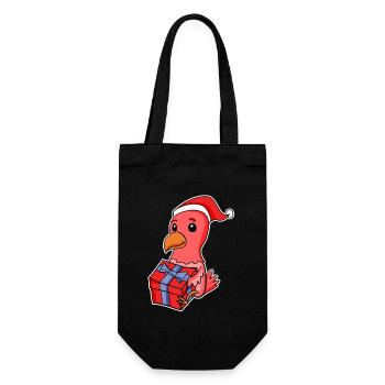 Huhn mit Weihnachtsmütze und Weihnachtsgeschenk - Geschenkbeutel für Flaschen - Schwarz - Vorne