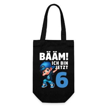 BÄÄM! Ich bin jetzt 6 - Geschenkbeutel für Flaschen - Schwarz - Vorne