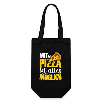 Mit Pizza ist alles möglich, Humor, Spaß, Fun, - Geschenkbeutel für Flaschen - Schwarz - Vorne
