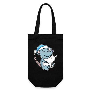 Mouse with pillow and sleepy cap - Gift Bag for Bottles - black - Front