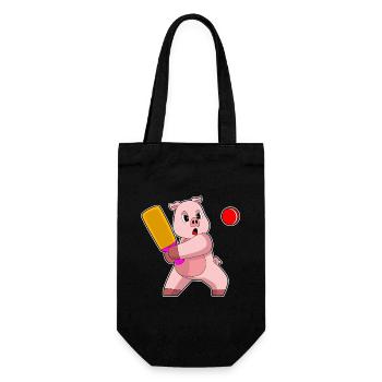 Schwein Cricket Cricketschläger - Geschenkbeutel für Flaschen - Schwarz - Vorne