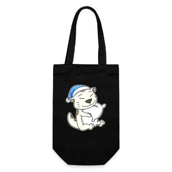 Sleeping Tired - Cat with Pillow and Sleepy Cap - Gift Bag for Bottles - black - Front