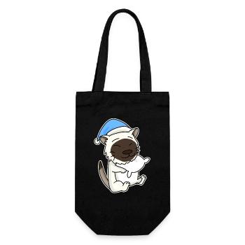 Schlafen Müde - Katze mit Kissen und Schlafmütze - Geschenkbeutel für Flaschen - Schwarz - Vorne