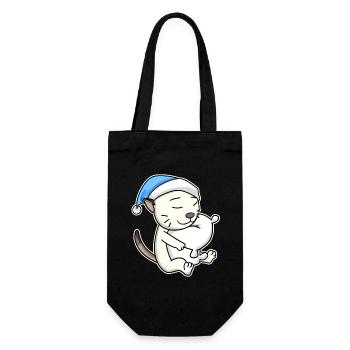 Schlafen Müde - Katze mit Kissen und Schlafmütze - Geschenkbeutel für Flaschen - Schwarz - Vorne