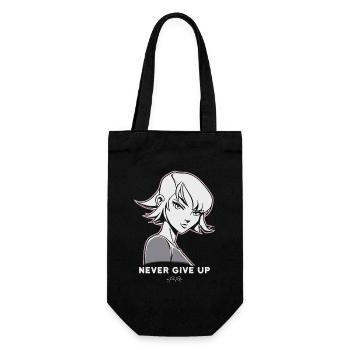 Niemals aufgeben, Anime Manga Cartoon Frau - Geschenkbeutel für Flaschen - Schwarz - Vorne