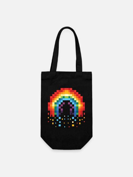 Pixel Art Regenbogen 8-Bit Retro - Geschenkbeutel für Flaschen - Schwarz