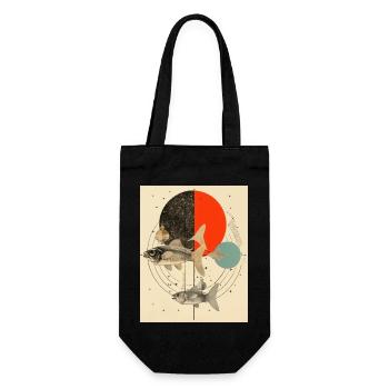 Fische Collage Kunst Astrologie - Geschenkbeutel für Flaschen - Schwarz - Vorne