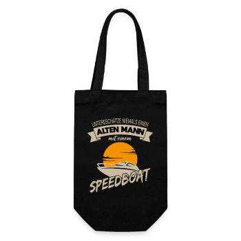 Alten Mann mit Speedboat Rentner - Geschenkbeutel für Flaschen - Schwarz - Vorne