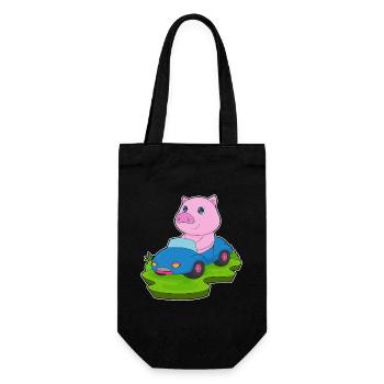 Schwein Auto - Geschenkbeutel für Flaschen - Schwarz - Vorne