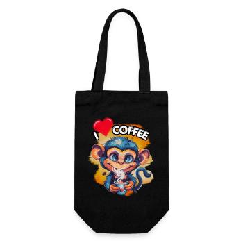 I LOVE Coffee, Genuss, Koffein, Kaffeeliebe, Spaß, - Geschenkbeutel für Flaschen - Schwarz - Vorne