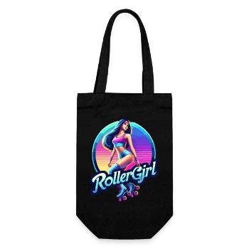 Lebendige Retro-Roller-Mädchen-Illustration - Geschenkbeutel für Flaschen - Schwarz - Vorne