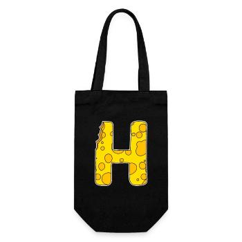 Letter H - Initial Letter H - Cheese Motif - Gift Bag for Bottles - black - Front