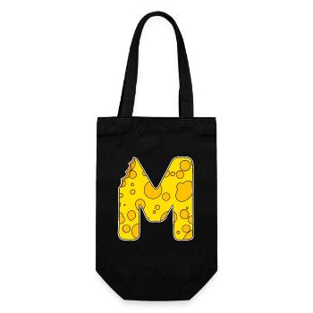 Buchstabe M - Anfangsbuchstabe M - Käse Motiv - Geschenkbeutel für Flaschen - Schwarz - Vorne