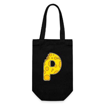 Lettre P - Lettre initiale P - Motif fromage - Sac à bouteille - noir - Devant