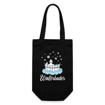 Winterbader Eisbaden Eisbad Spruch - Geschenkbeutel für Flaschen - Schwarz - Vorne