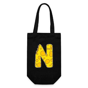 Letter N - Initial Letter N - Cheese Motif - Gift Bag for Bottles - black - Front