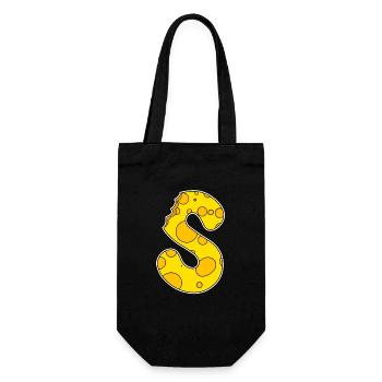 Buchstabe S - Anfangsbuchstabe S - Käse Motiv - Geschenkbeutel für Flaschen - Schwarz - Vorne