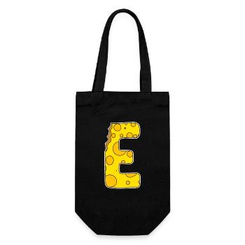 Letter E - Initial Letter E - Cheese Motif - Gift Bag for Bottles - black - Front