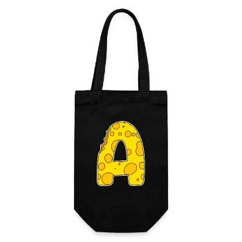 Buchstabe A - Anfangsbuchstabe A - Käse Motiv - Geschenkbeutel für Flaschen - Schwarz - Vorne
