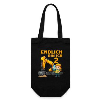 2 Geburtstag Baggerfahrer Bagger Bauarbeiter - Geschenkbeutel für Flaschen - Schwarz - Vorne