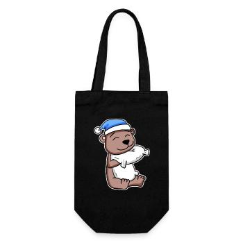 Bear with pillow and sleeping cap - Gift Bag for Bottles - black - Front