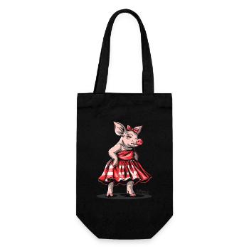 Miss 50s Rockabilly Schwein im Karo Kleid - Geschenkbeutel für Flaschen - Schwarz - Vorne