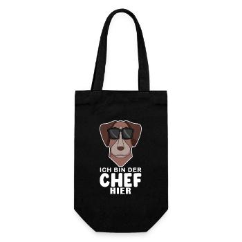 Chef Spruch Anführer Hund Pointer Motiv - Geschenkbeutel für Flaschen - Schwarz - Vorne