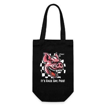 Always Ready for Race, Checkered Flag Pig - Gift Bag for Bottles - black - Front
