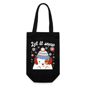 Let it snow - Hund mit Mütze - Winter Schneeflocke - Geschenkbeutel für Flaschen - Schwarz - Vorne