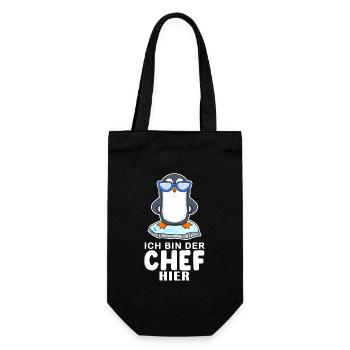 Chef Spruch Anführer Pinguin Motiv - Geschenkbeutel für Flaschen - Schwarz - Vorne