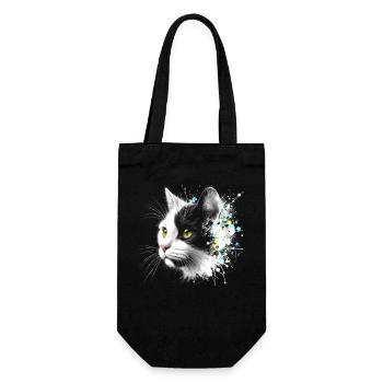 Cool cat head with colorful paint splashes - Gift Bag for Bottles - black - Front