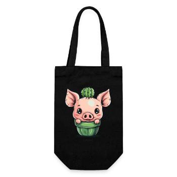 Niedliches Kaktus Schweinchen - Geschenkbeutel für Flaschen - Schwarz - Vorne