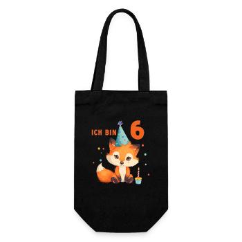 6.Geburtstag Fuchs Füchse Jungen Mädchen 6 Jahre - Geschenkbeutel für Flaschen - Schwarz - Vorne