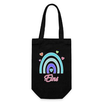 1. Geburtstag Regenbogen Baby Motiv - Geschenkbeutel für Flaschen - Schwarz - Vorne
