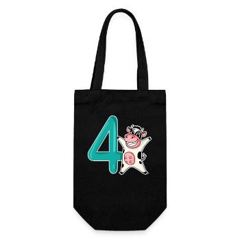 4. Geburtstag Motiv Kuh - vier Jahre alt - Geschenkbeutel für Flaschen - Schwarz - Vorne