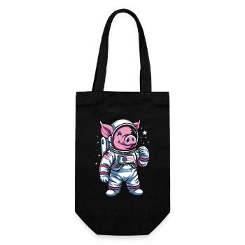 Kleines Schweinchen: Astronaut Schwein - Geschenkbeutel für Flaschen - Schwarz - Vorne