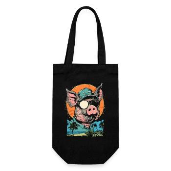 Palmen Strand Sommer Urlaub Schwein - Geschenkbeutel für Flaschen - Schwarz - Vorne